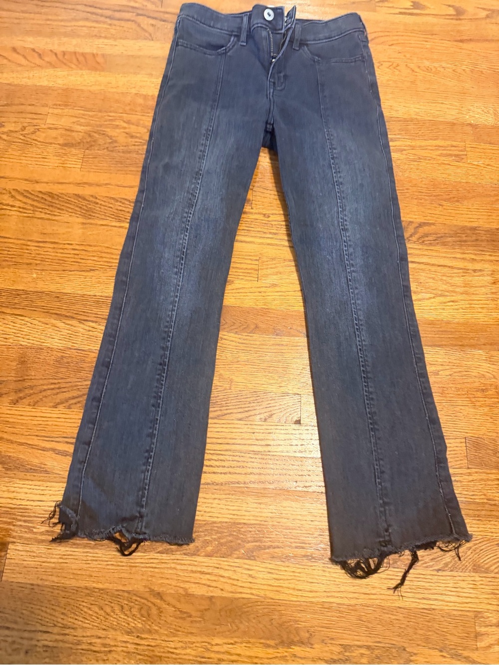 abercrombie kids black Flare Jeans with Frayed Hem